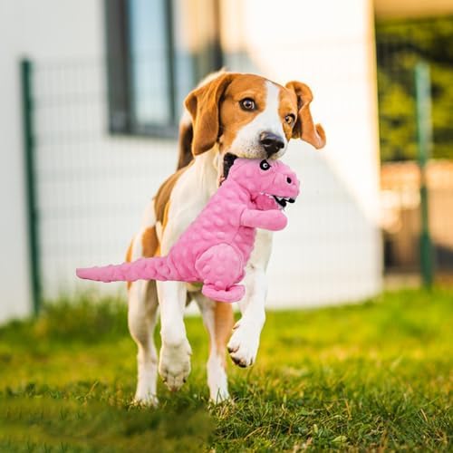 Andiker Dog Squeaky Toys, 8.66 in Plush Dogs Toy Soft Dogs Chew Toys in Dinosaur Shape for Chewing Biting Stuffed Dog Toys with a 3.93 in Squeaker and Crinkle Paper for All Puppy (Orange)