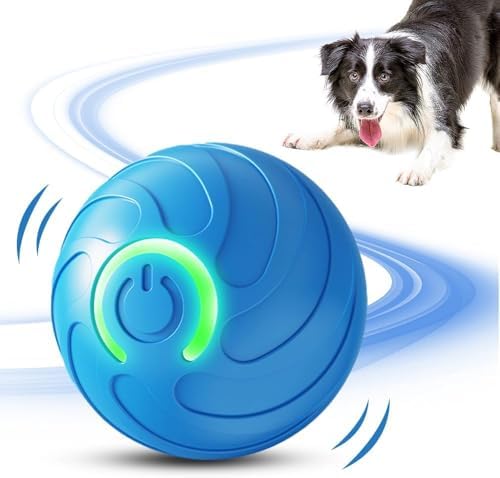 Vibrating Dog Toy – USB Rechargeable Interactive Shaky Toy for Small, Medium, Large Dogs – Automatic Moving with LED Light – Durable Bite-Resistant Pet Toy (Blue)