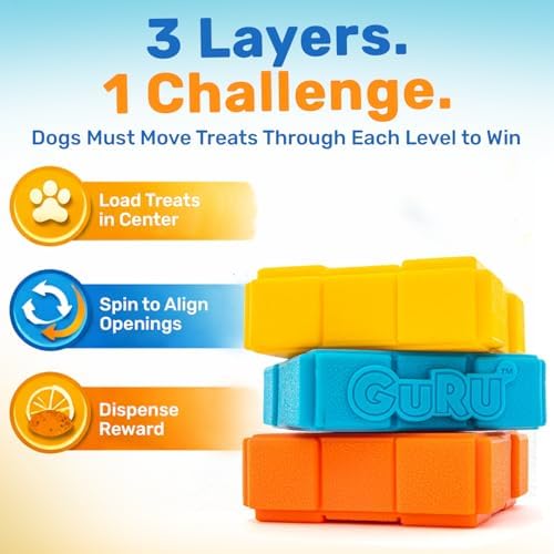 GURU Pet Dog-X-Cube Toy Keeps Dogs Active & Happy - Interactive Dog Toys with Twisting Puzzle Layers for Mental Stimulation - Dog Enrichment Toys Challenge Your Pet with Multi-Action Treat Dispensing
