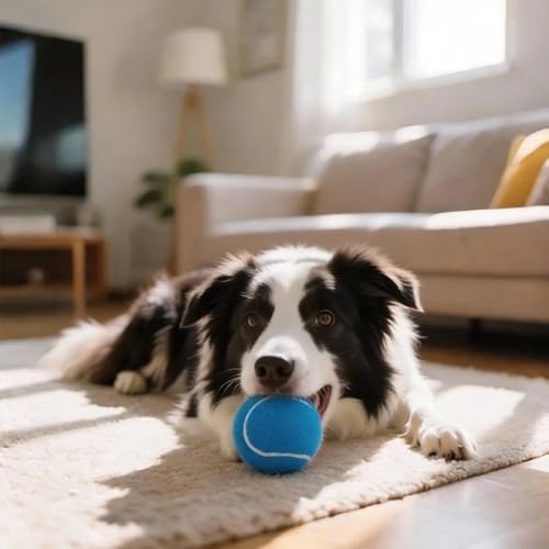 3-Pack Tennis Ball Dog Toys with Squeaker, Interactive Fetch Play for Pets 40 lbs and Over ，Training Balls for Indoor & Outdoor Exercise, 3.28-inch (Bule, 12PCS)