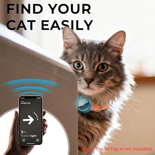 AirTag Cat Collar, Ultra Elastic Cat Tracker Collar (Orange) | Compatible with Apple Air Tag Holder, Lightweight, Scratch Resistant, Stepless Adjustable Pet Tracking Collars for Cat Kitten