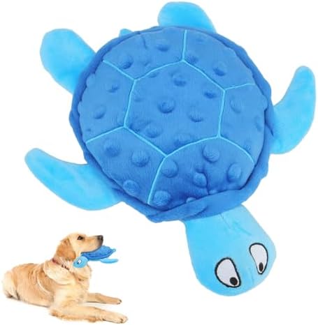 Squeaky Sea Turtle Plush Dog Toy - Durable, No Stuffing (Blue)