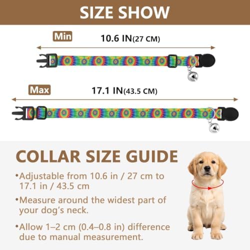 2 Pack Cats Collar Tie Dye Swirls Green Breakaway Cat Collars with Bell, Adjustable 10.6 to 17.1 Inches