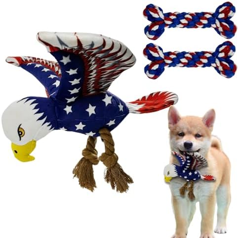 3 pcs Independence Day Pet Squeaky Toys, Dog Squeaky Toys 4th of July Puppy Toy Independence Day Pet Plush Bald Eagle Toy with Crumpled Paper Squeaky Dog Interactive Toy