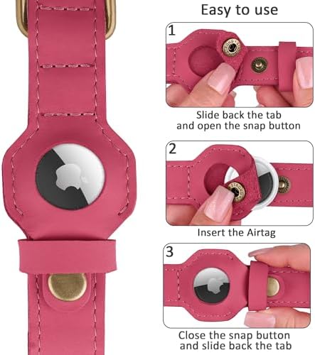 AirTag Dog Collar - Genuine Leather Dog Collar with Apple AirTag Holder and Metal Buckle - Smart GPS Tracking Pet Collars (Pink, S, 12"-15" Neck Fit)