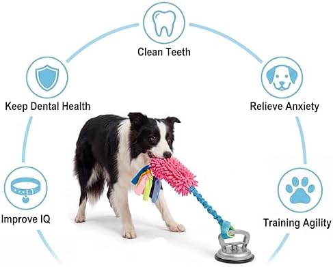 Dog Tug Toy, Self-Play Interactive Teeth Cleaning Toy for Boredom Relief, Chew Toy for Small Medium Dogs, 23.6" Rope for Aggressive Chewers (Red)