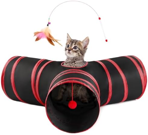 Love's cabin Cat Tunnel for Indoor Cats, 3-Way Collapsible Play Tunnel