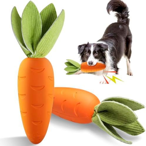 Tough Dog Toys for Aggressive Chewers, Indestructible Dog Chewers for Medium & Large Breeds, Squeaky Rubber Chew Toys to Keep Them Busy, Reduce Boredom, Teeth Cleaning, Milk Flavor (Carrot)