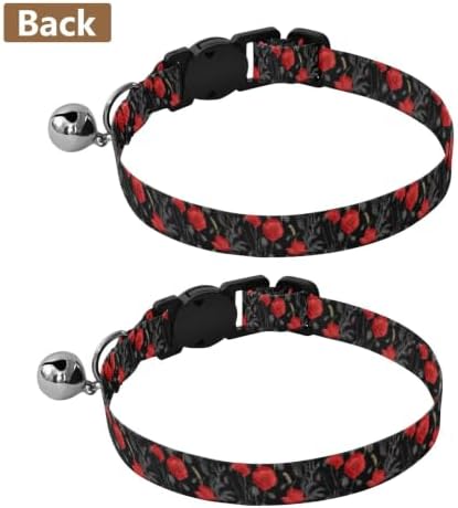 Poppy Flower Black Metal Bell Included Cats Collar 2 Pack Collars for Cats