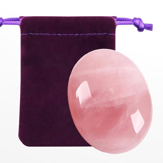 ZHIYUXI 2.4" Rose Quartz Crystal Healing Stone Pink Gemstone Palm Stone Meditation Gift 1PC