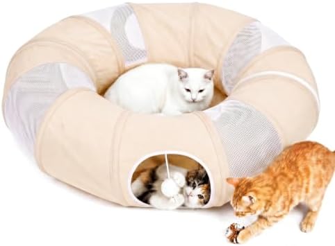 Ownpets 2 in 1 Collapsible Cat Tunnel for Indoor Cats with Cushion Bed