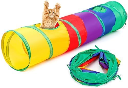 Cat Tunnel, Foldable Rainbow Polyester Interactive Play Toy for Rabbits