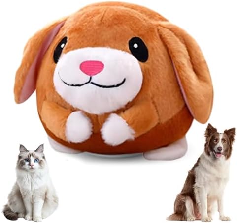 Jiexily Interactive Dog Toys, 2025 New Active Moving Pet Plush Toy, Squeaky Moving Ball Puppy Toys, Rechargeable Cartoon Plush Bounce Talking Toys to Keep Them Busy (Dog)