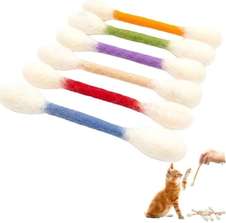Cotton Swab Cat Toy with Catnip - 6 PCS Cat Qtip Toy - Cat Chew Toys for Indoor Cats - Giant Kitten Chew Sticks (Multicolor)