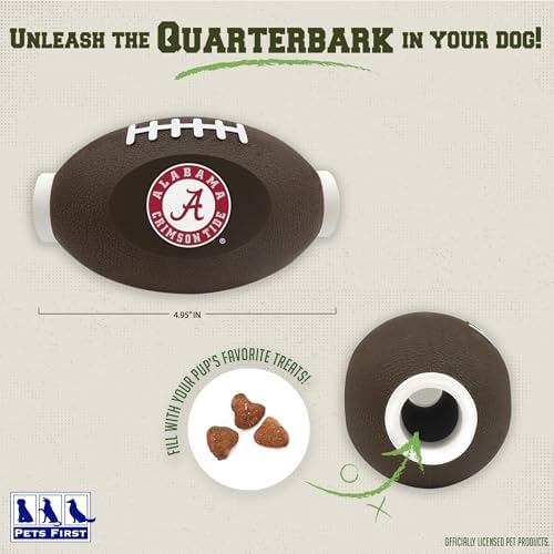 NCAA Alabama Crimson Tide Football Treat Dispensing Toy for Dogs and Cats, Rubber Ball Pet Toy, Interactive Fun Doggie Treat Toy, Natural Rubber Feeding Toy