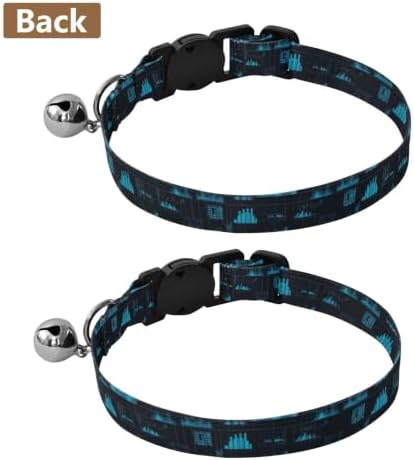 Blue Audio Waveforms Cat Collars with Bell 2 Pack Kitten Collar Adjustable 10.6 to 17.1 Inches