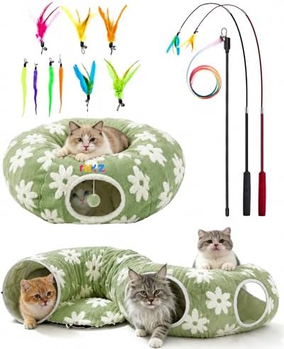 Cat Tunnel Bed with Interactive Cat Toys - Cat Tunnels for Indoor Cats