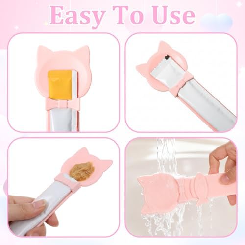 3 Pcs Lickable Treat Feeder, Cat Treat Squeeze Spoon, for Wet Food, Strips & Tubes, with Long Handle, Anti-Bite for Small Pets (Pink, Green, Purple)