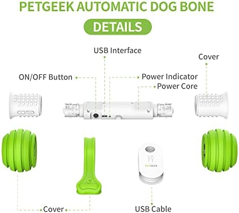 PETGEEK Interactive Dog Toys, Motion Activated Electronic Dog Toy Interactive Dog Bone Toys for Medium Large Dogs, USB Rechargeable Automatic Dog Toy for Boredom and Stimulating (Green)