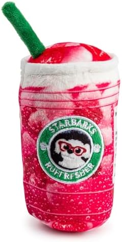 Haute Diggity Dog Starbarks Pawberry Ruffresher Plush Dog Toy, Drink Parody