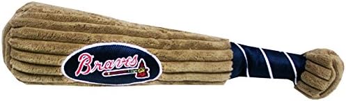 MLB Atlanta Braves Baseball Bat Toy for DOGS & CATS. Soft Corduroy Plush Dog Toy with Inner SQUEAKER, MLB Chew Toys for Dogs or Cats. Durable Fun Interactive Dog Toy with Team Names and Logo