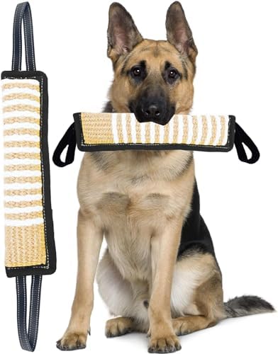 Clysoru Squeaky Tug Toy for Dogs Jute with 2 Strong Handles Lasting Training Equipment Puppy to Large Dog Interactive Toys of War Pull Indestructible Rope Pet Crinkle Teething