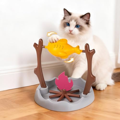 Cat Puzzle Feeder Toy, Campfire Treat Slow Feeder, Interactive Cat Toys, 3 Different Feeding Ports, Pets Dry Food Dispenser for Indoor Cats Kitty Dogs Puppy (Grey)