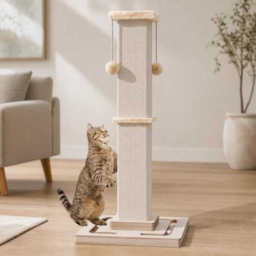 32" Large Cat Scratching Post with Tracking Interactive Toys for Cats