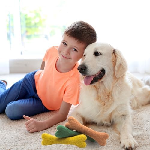 Glaciart One Felted Wool Dog Chew Bone (3 Pcs)| Durable Dog Chew Toy, Puppy Chew Toys for Teething & Dog Teeth Cleaning | Pet Toys Fetch Games & for Anxiety/Boredom | Great for Small or Medium