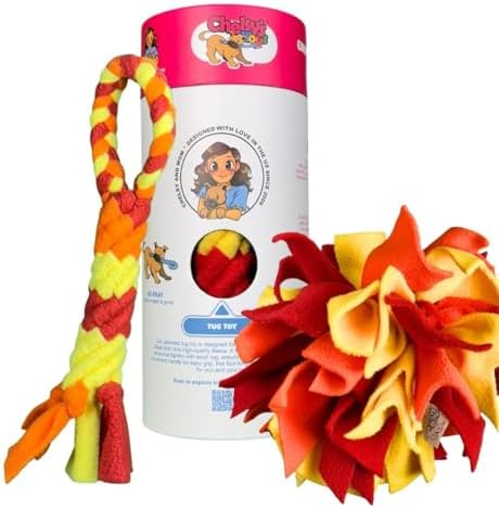 Chelsy's Toys 3-in-1 Enrichment Tube for Puppies - Tug Toy, Treat Dispenser & Snuffle Ball | Tug of War | Interactive Puppy Treat Puzzle for Small Dogs & Pup's| Wet/Freeze Teether(Orange)