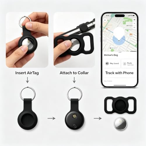 GPS Tracker for Dogs & Cats, Smart Pet Tracker, iOS Compatible Pet Locator, Lightweight Collar Tracking Tag with Protective Holder, No Monthly Fee