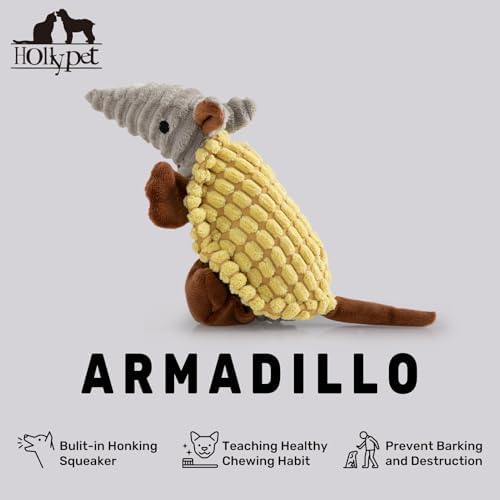 Hollypet Armadillo Squeaky Puppy Dog Toys for Small Medium Dogs, 8"