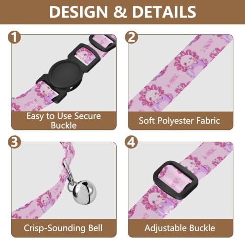 2 Pack Kitten Collars Cute Pastel Axolotls Kitten Collar with Bell, Adjustable 10.6 to 17.1 Inches