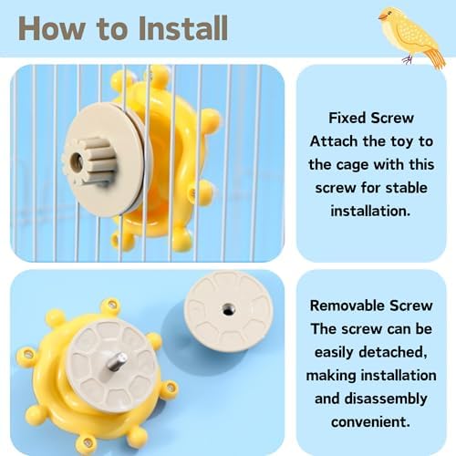 Spinning Bird-Toys Bird Cage Toys & Bird Perch Parrot-Parakeet Budgie Cockatiel Conure Macaw Chicken Parrot Enrichment Cage Accessories Small Animal Chewing Toy (Yellow Star)