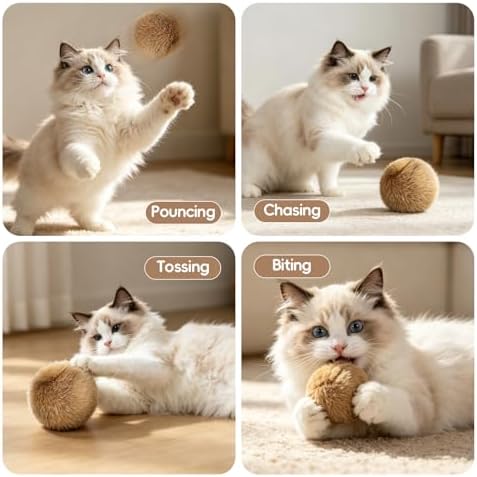 3 Pcs Rabbit Fur Catnip Balls for Cats, Interactive Pet Toys with Natural Catnip, in Large Furry Washable, for Hunting Instinct Play, Foster Emotional Connect, Pet Supplies for Indoor Cats