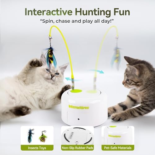 ALL FOR PAWS Interactive Cat Toys, Motion Activated Feather Cat Toy, Automatic Fluttering Bug Enrichment Toy for Kittens, Includes One Insect Replacement