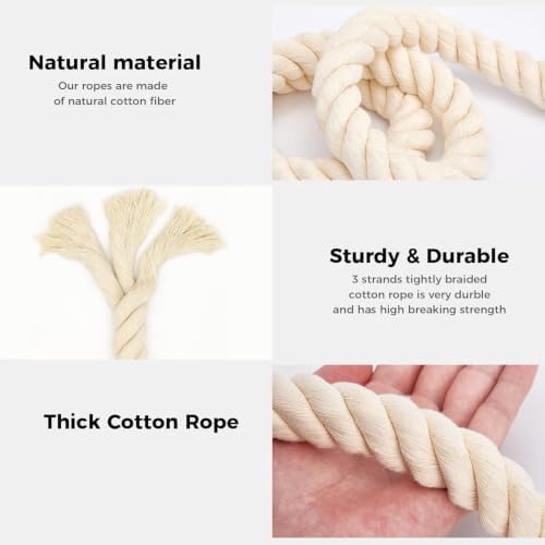 100% Natural Cotton Dog Rope Toy for Large/Medium Aggressive Chewers, Interactive Rope Tug Toy, Tough Chew Toy to Tug of War Teeth Cleaning, Non Toxic and Indestructible (Large - 24")