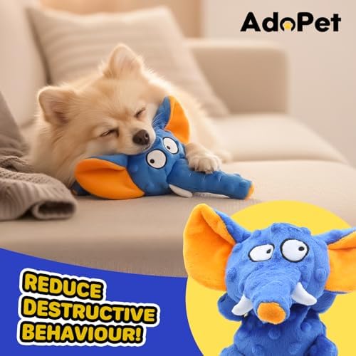 Squeaky Octopus Dog Toy – No Stuffing, Crinkle Sound Plush Chew Toy for Small and Medium Dogs – Durable and Machine Washable – 2 Pack (Blue Elephant)