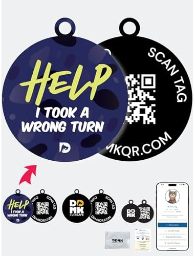 DDMK Smart Pet Tag Set | Includes 3 Tags | QR Code for Instant Alerts | Custom Pet Profiles | Durable & Waterproof | No Subscriptions or Fees |19-Help I Took A Wrong Turn