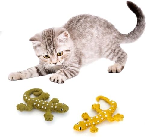 Glaciart One Felt Lizard Cat Toy – 2 Pcs | Soft Fuzzy Enrichment 100% Natural Wool - Interactive Catnip Play Cat Toy Set - Safe for Pets, Non-AZO Colored Dyes