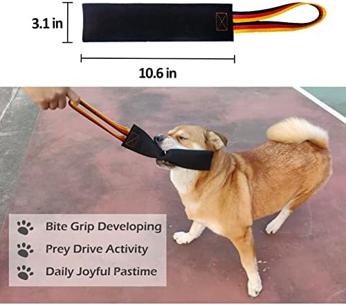 Dewonch No Stuffs Squeaky Leather Bite Tug Toy for Dog Training, K9 Puppy Stuffless Pull Toy with Handle to Build Prey Drive,Train Biting Grip,Play Tug of War Game (Squeaky Toy)