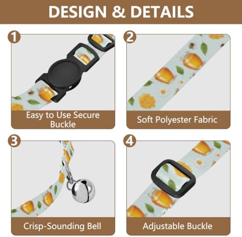 Cute Bees White Adjustable Buckle Kitten Collars 2 Pack Collar for Cats