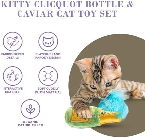 Haute Diggity Kitty Clicquot Bottle + Caviar Set, Soft Plush Cat Toys