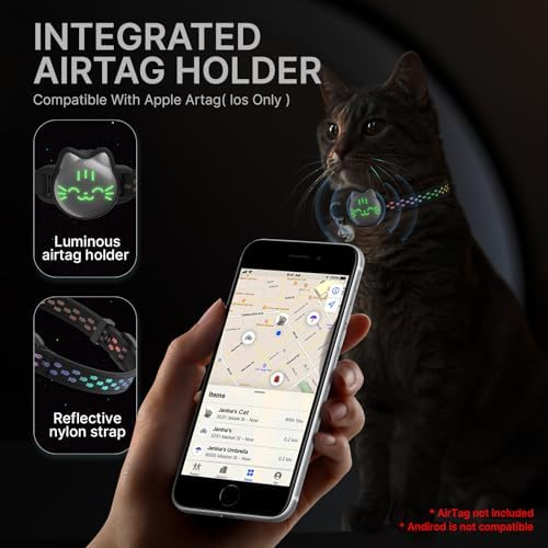 AirTag Cat Collar, Reflective Breakaway Collar, Hidden Holder with Bell | Compatible with Apple AirTag 1st & 2nd Gen, Lightweight Water-Resistant Strap for Cats, AirTag Not Included