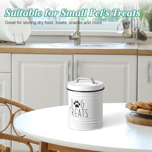 OUTNILI Small Dog Treat Container Airtight - 6" Tall X 4.9" Round White Dog Treat Jar for Kitchen Counter - Rustic Treat Storage Canister for Dogs, Cats, Small Animals - Gifts for Pet Owners