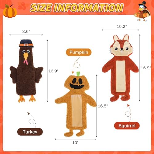 SCENEREAL Halloween Thanksgiving Stuffless Dog Squeaky Toys - 3 Pack Interactive Puppy Crinkle Plush Chew Toys for Small Medium Large Dogs Boys Girls