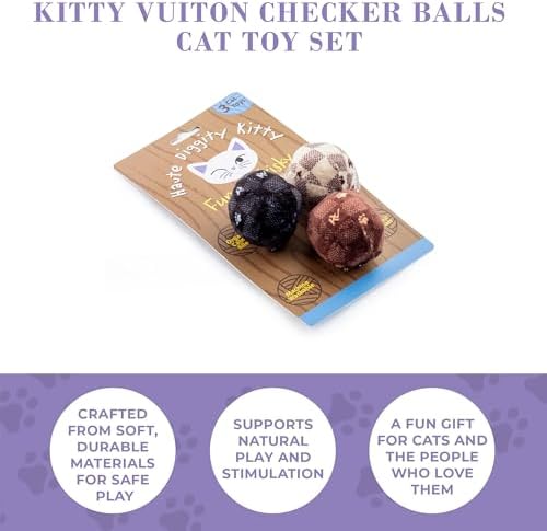 Haute Diggity Kitty Vuiton Checker Balls Set, Soft Plush Cat Toys