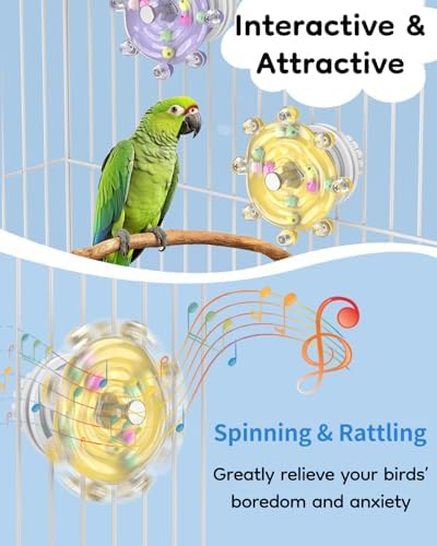 Pawfly 2 Pcs Bird Toys for Parakeets, Colorful Spinning Wheel Chew Toys, Interactive Spinner Rattle Parrot Toys, Cockatiel Toys, Parakeet Toys, Bird Cage Accessories for Entertainment Chewing Exercise