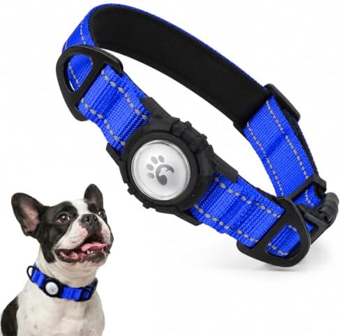 Padded Dog Collar with Waterproof Holder Compatible with Airtag