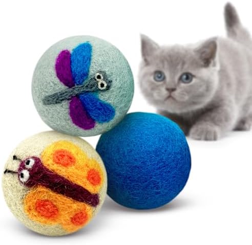 Love Ewe Wool Cat Toys 3 Pack, 2-inch Dragonfly & Butterfly